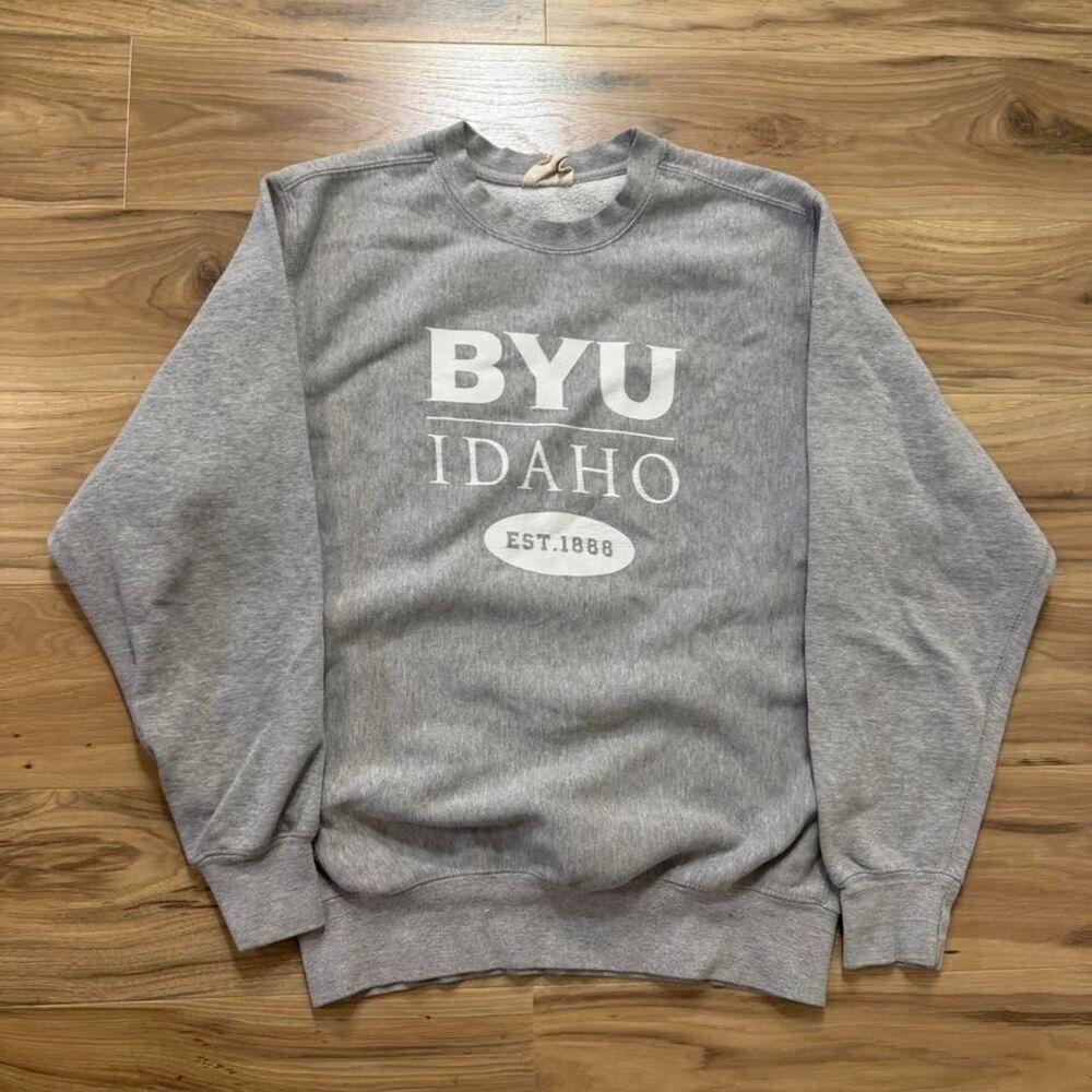 Vintage 00s BYU Idaho gray sweatshirt college pro weave Size baggy small